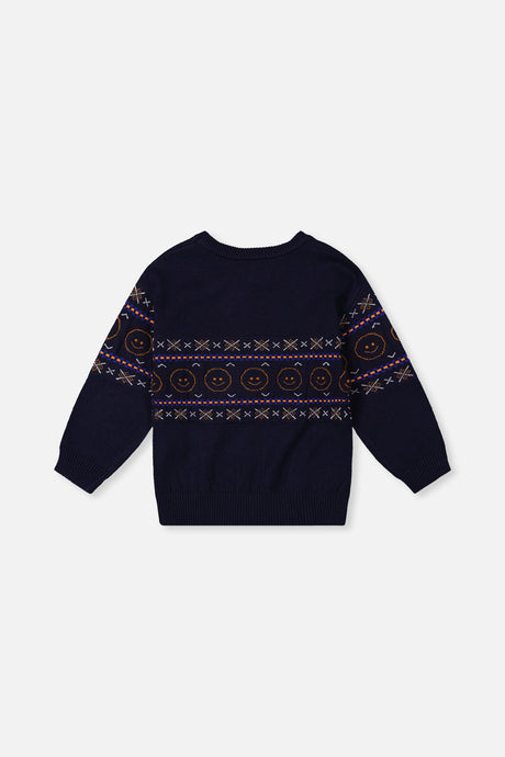 Deux par Deux dark blue jacquard sweater, back view
