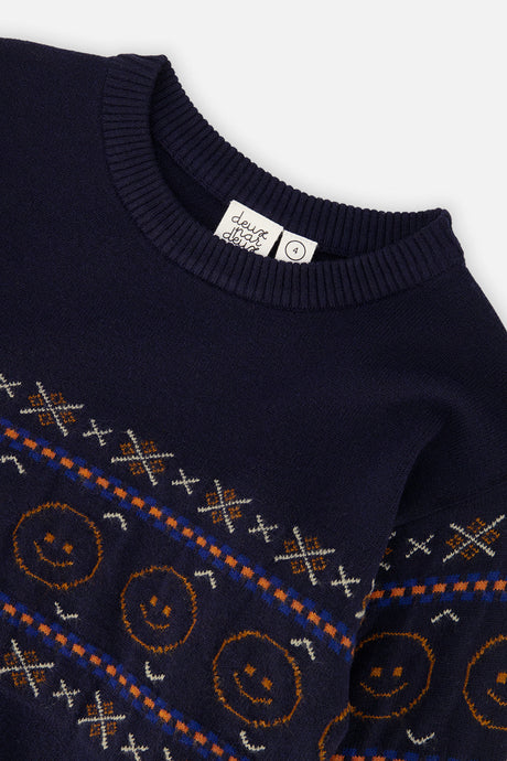 Deux par Deux dark blue jacquard sweater for boys, additional view