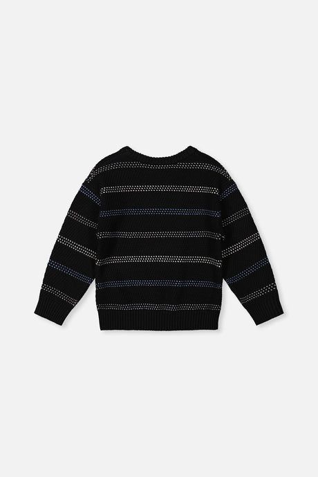 Deux par Deux black textured knit sweater, back view