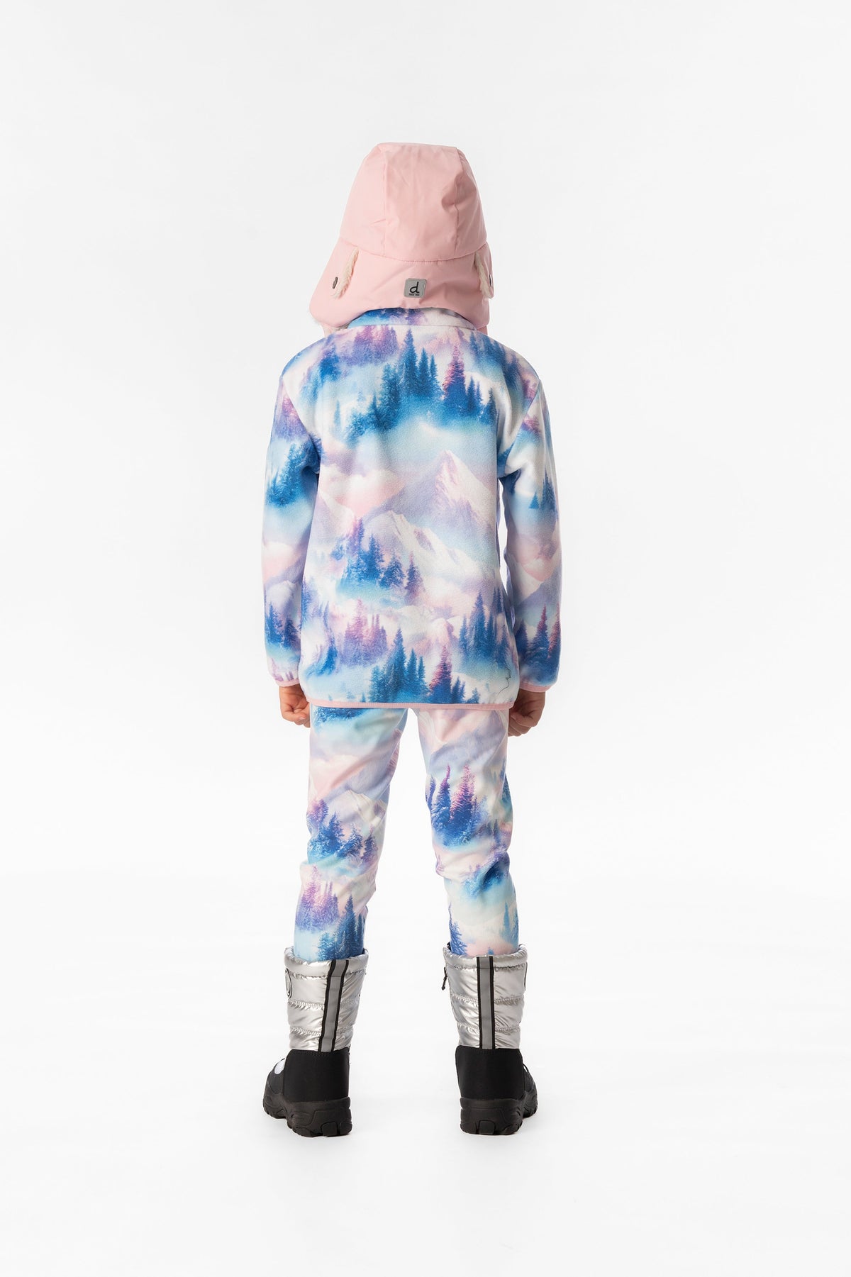 Mid-Season Plush Pop-Over Polar Jacket Blue And Pink Mountain Print-3