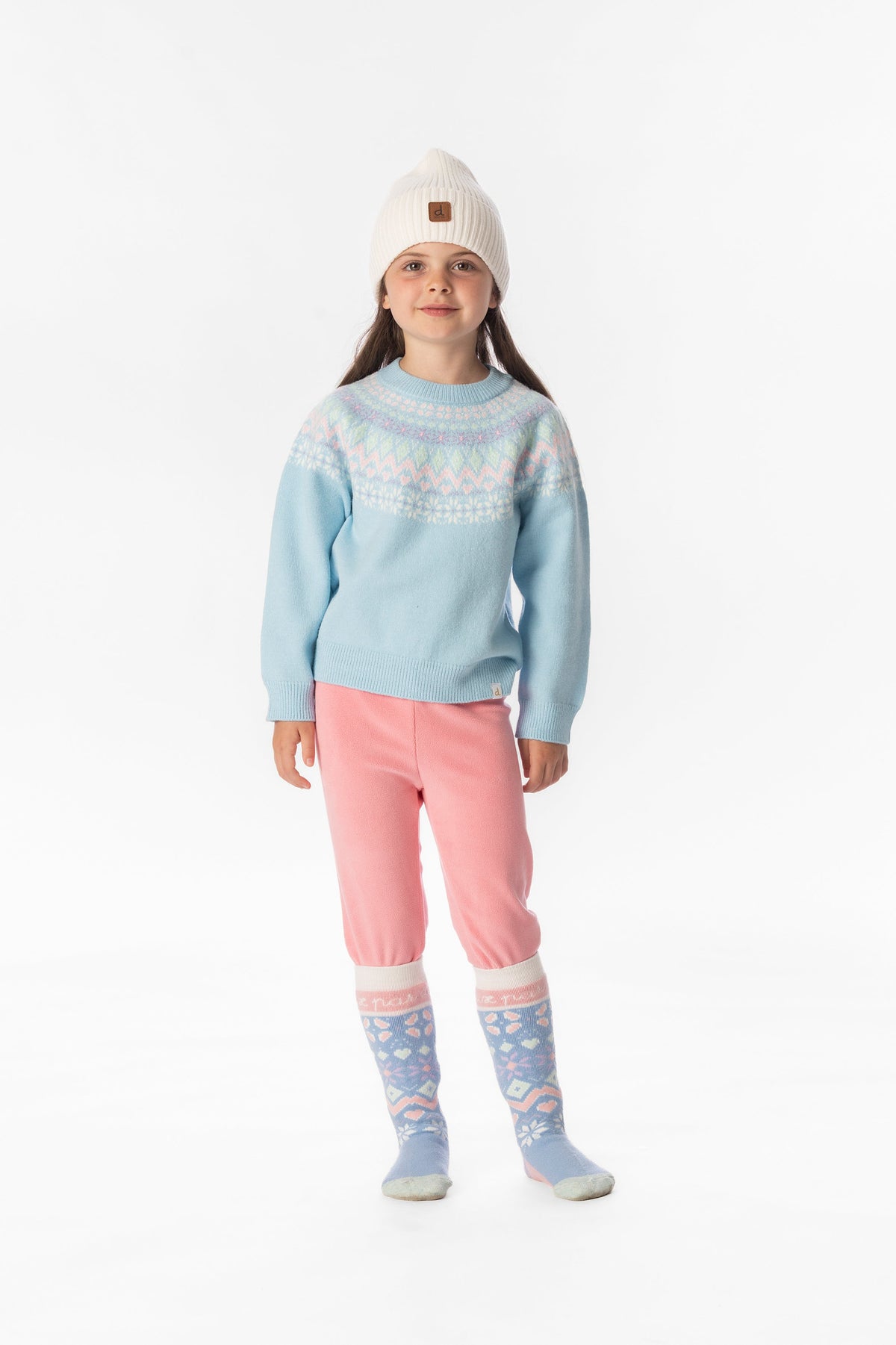Deux par Deux Knit Sweater With Nordic Jacquard Light Blue