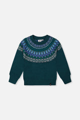 Knit Sweater With Nordic Jacquard Dark Green-0