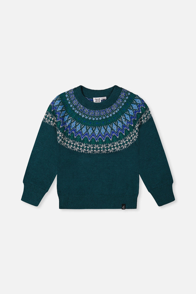 Knit Sweater With Nordic Jacquard Dark Green-0