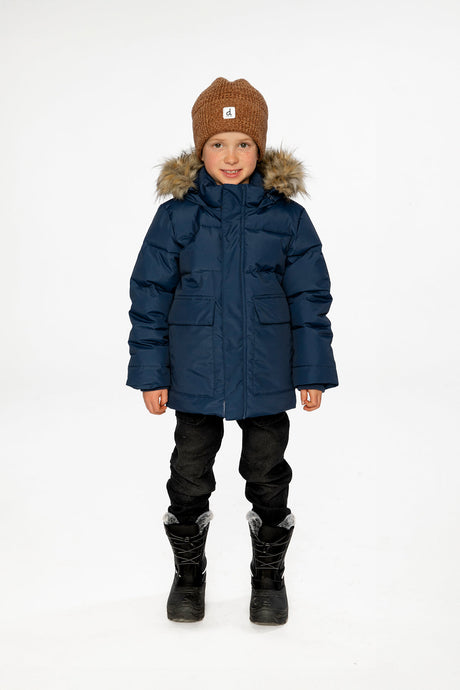 Deux par Deux Winter Jacket With Faux-Fur Hood Dark Blue