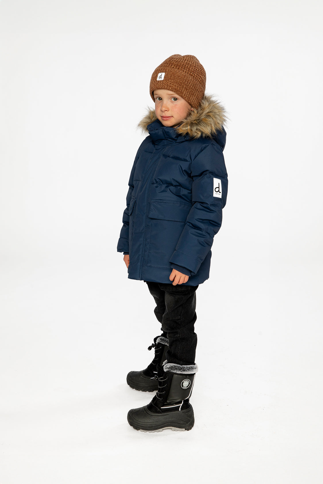 Deux par Deux Winter Jacket With Faux-Fur Hood Dark Blue