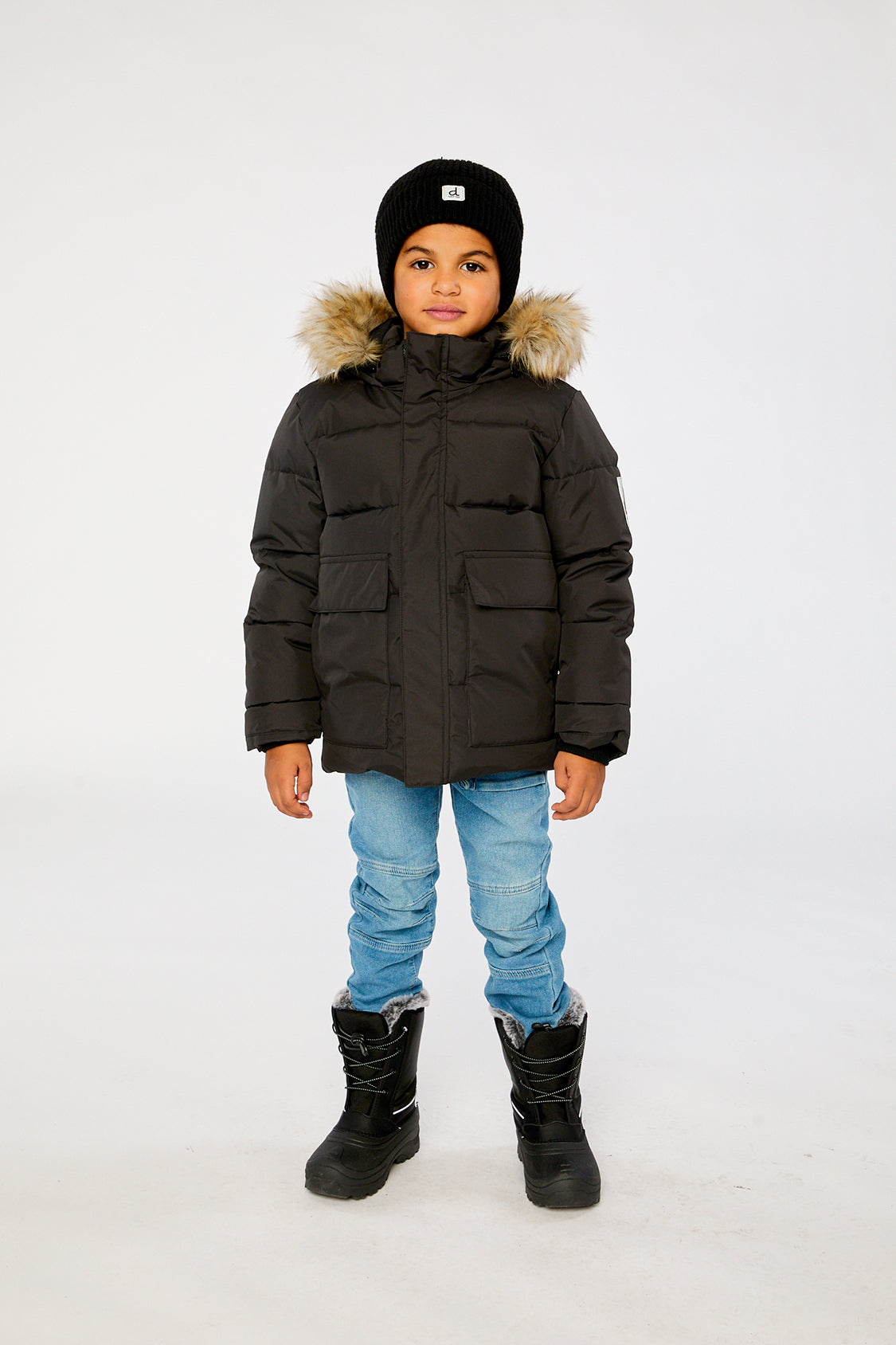 Deux par Deux Winter Jacket With Faux-Fur Hood Black