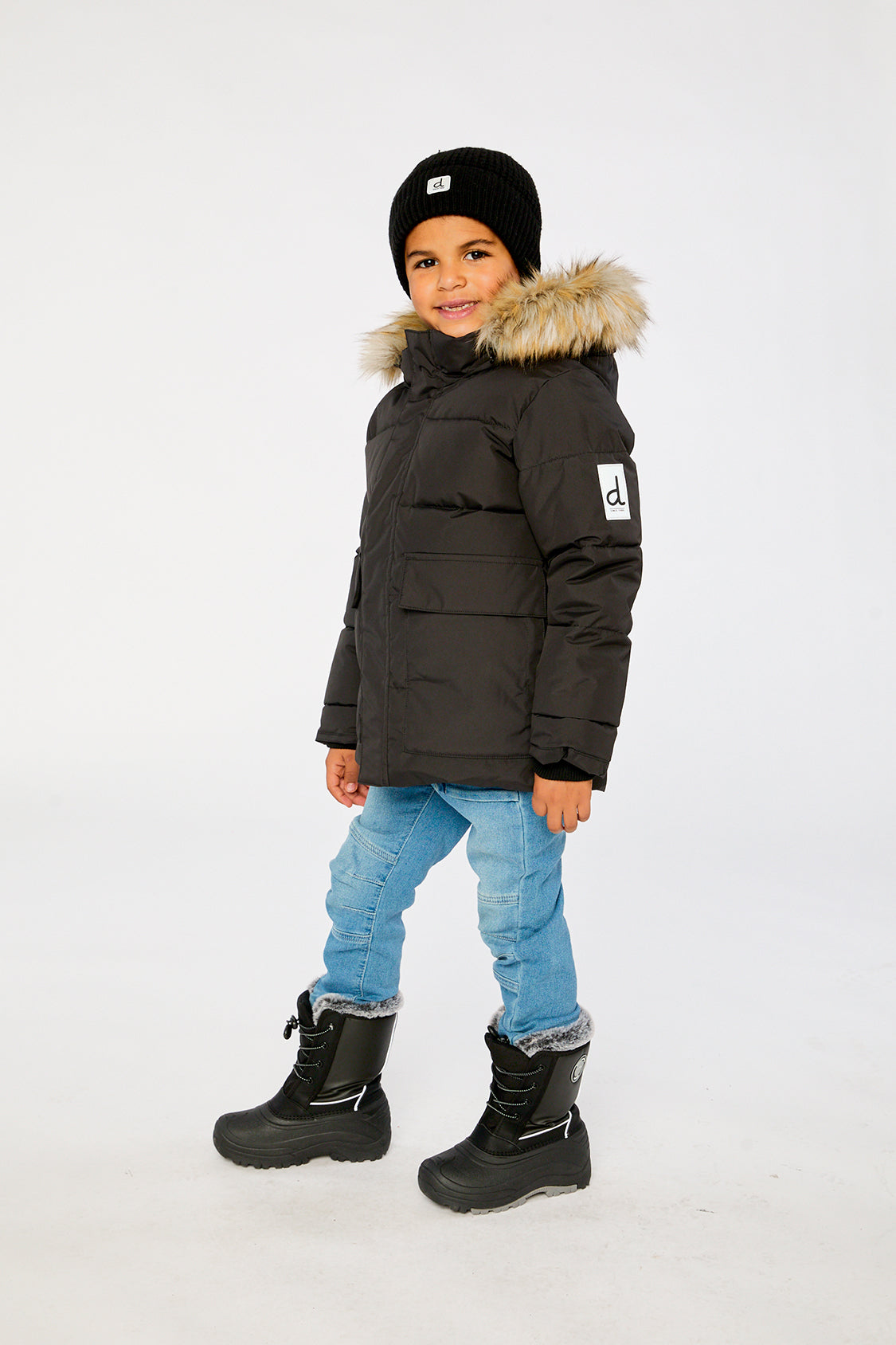 Deux par Deux Winter Jacket With Faux-Fur Hood Black