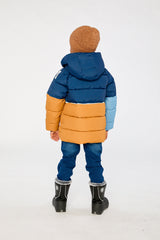 Child wearing the Deux par Deux dark blue color-block winter jacket, view 3