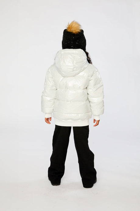 Deux par Deux Winter Puffy Jacket White Glitter