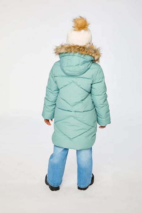 Deux par Deux Long Winter Puffer Coat Sage Green