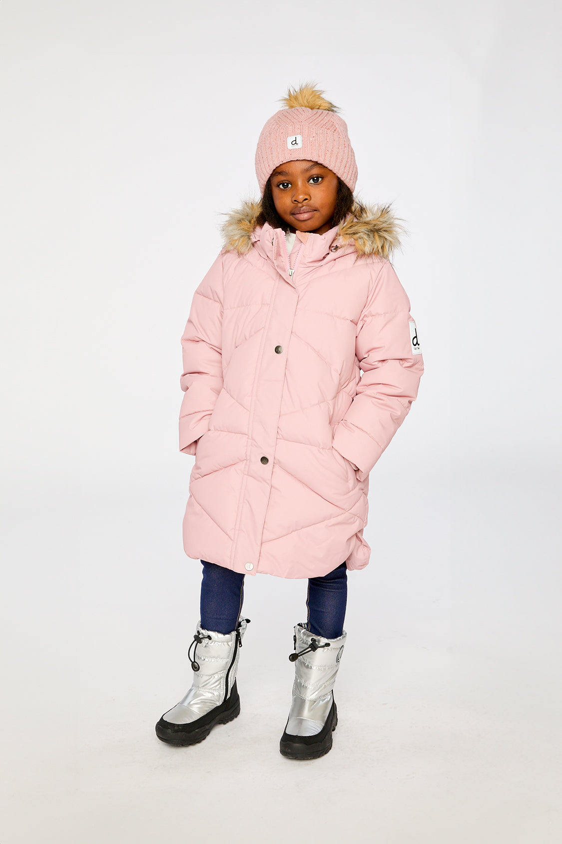 Deux par Deux Long Winter Puffer Coat Pale Dusty Pink