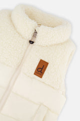 Deux par Deux off-white sherpa and quilted vest for girls, view 3