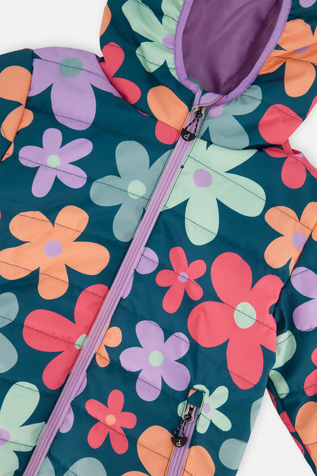 Deux par Deux Quilted Mid-Season Jacket Green Floral Print