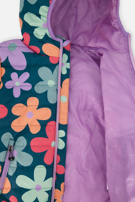 Deux par Deux Quilted Mid-Season Jacket Green Floral Print