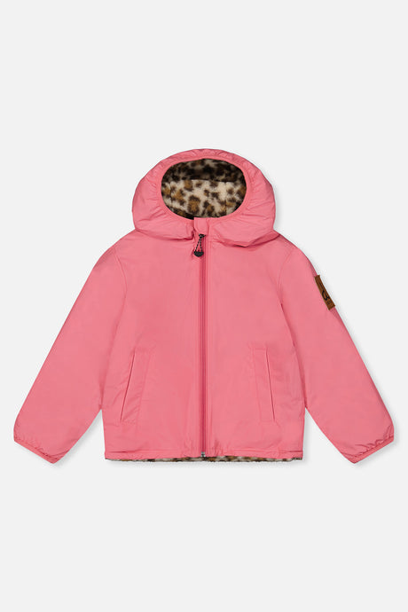 Deux par Deux Reversible Mid-Season Jacket Pink And Leopard