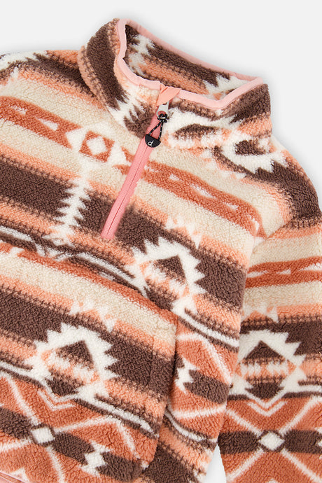 Deux par Deux Mid-Season Plush Pullover Jacket Aztec Pink