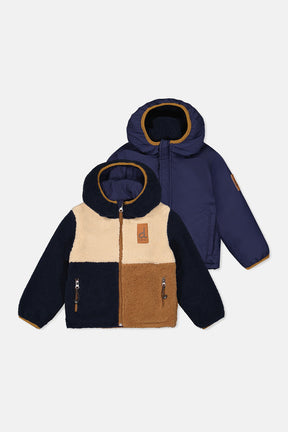 Reversible Mid-Season Jacket Dark Blue, Beige And Brown-0