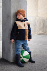 Baby Reversible Mid-Season Jacket Dark Blue, Beige And Brown-1