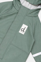 Deux par Deux sage green colorblock rain one-piece, second alternate view