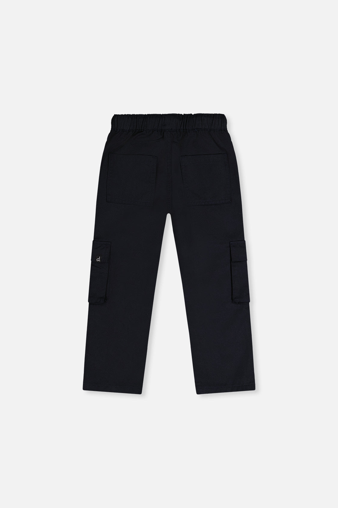 Deux par Deux boys' twill pants with cargo pockets in dark blue, back view
