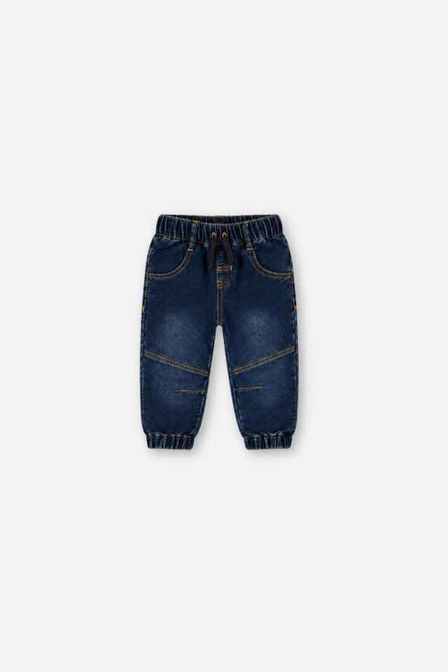 Baby French Terry Denim Jogger Pants Navy Blue-0