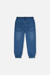 Deux par Deux boys' light blue denim-look joggers, back view