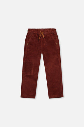 Stretch Corduroy Pants With Cargo Pocket Reddish-Brown-0