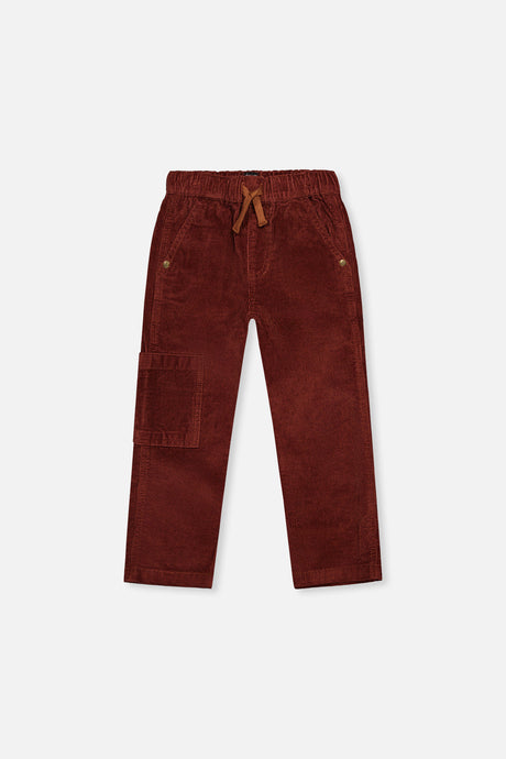 Stretch Corduroy Pants With Cargo Pocket Reddish-Brown-0