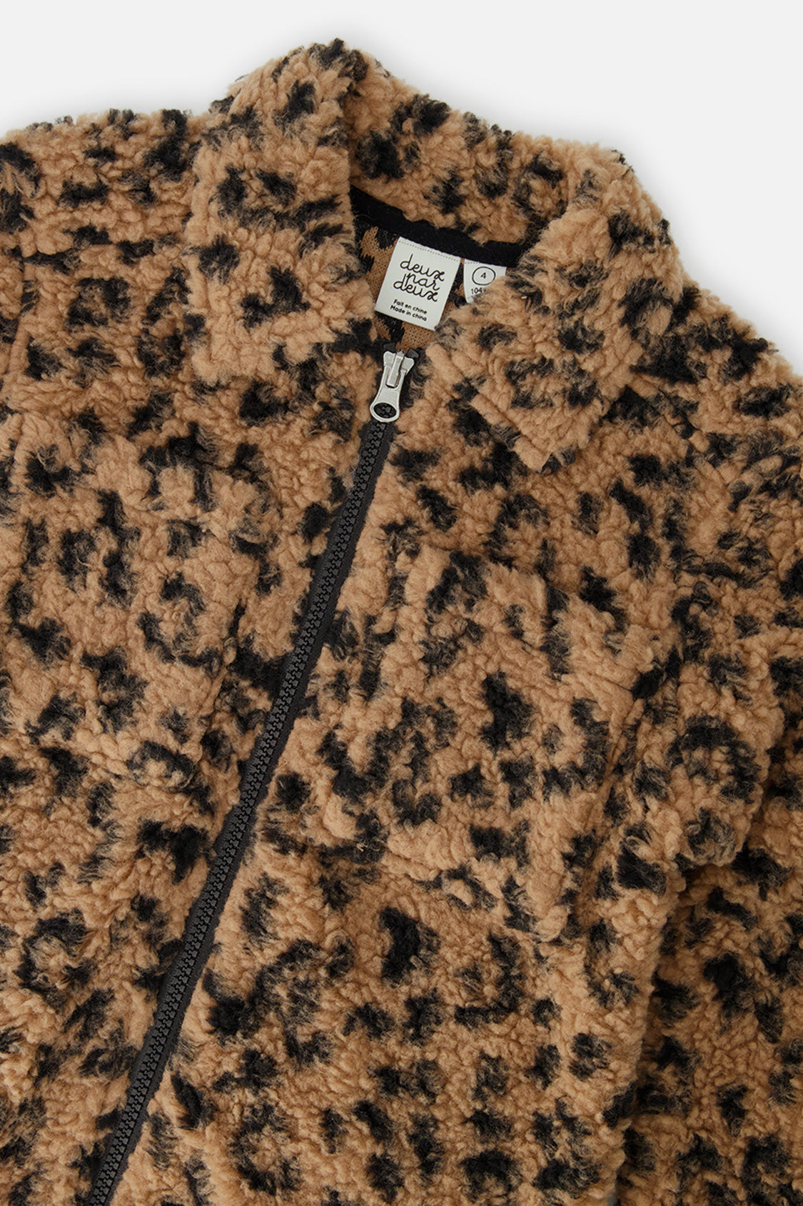 Deux par Deux Zipped Sherpa Overshirt With Chest Pockets Leopard Fur