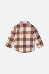 Deux par Deux Zipped Sherpa Overshirt With Chest Pockets Beige And Mauve Plaid