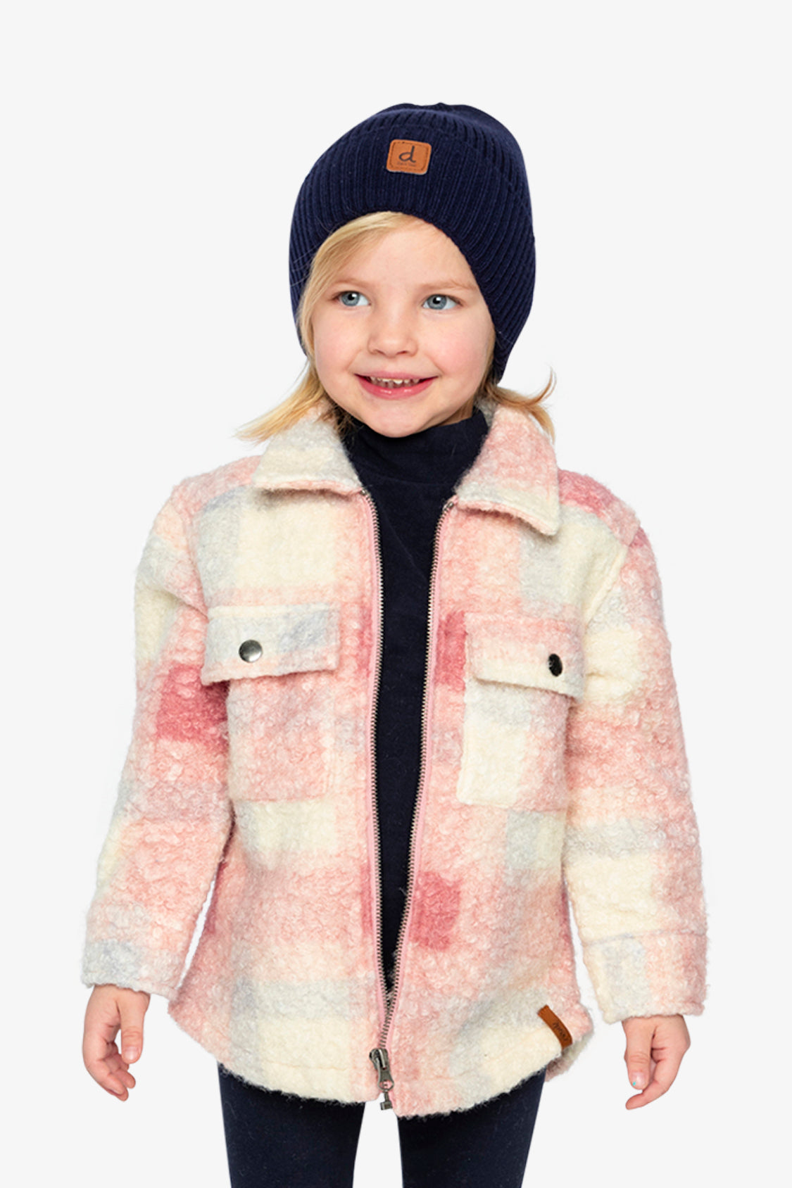 Zipped Plaid Overshirt With Chest Pockets Beige And Pink Plaid-1