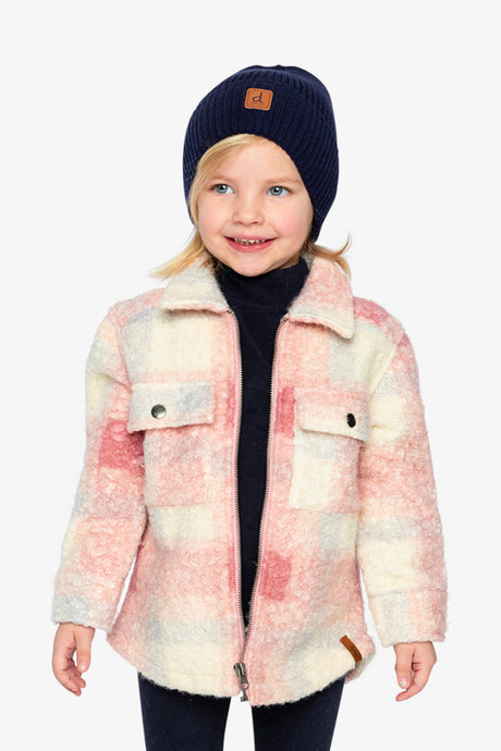 Zipped Plaid Overshirt With Chest Pockets Beige And Pink Plaid-1