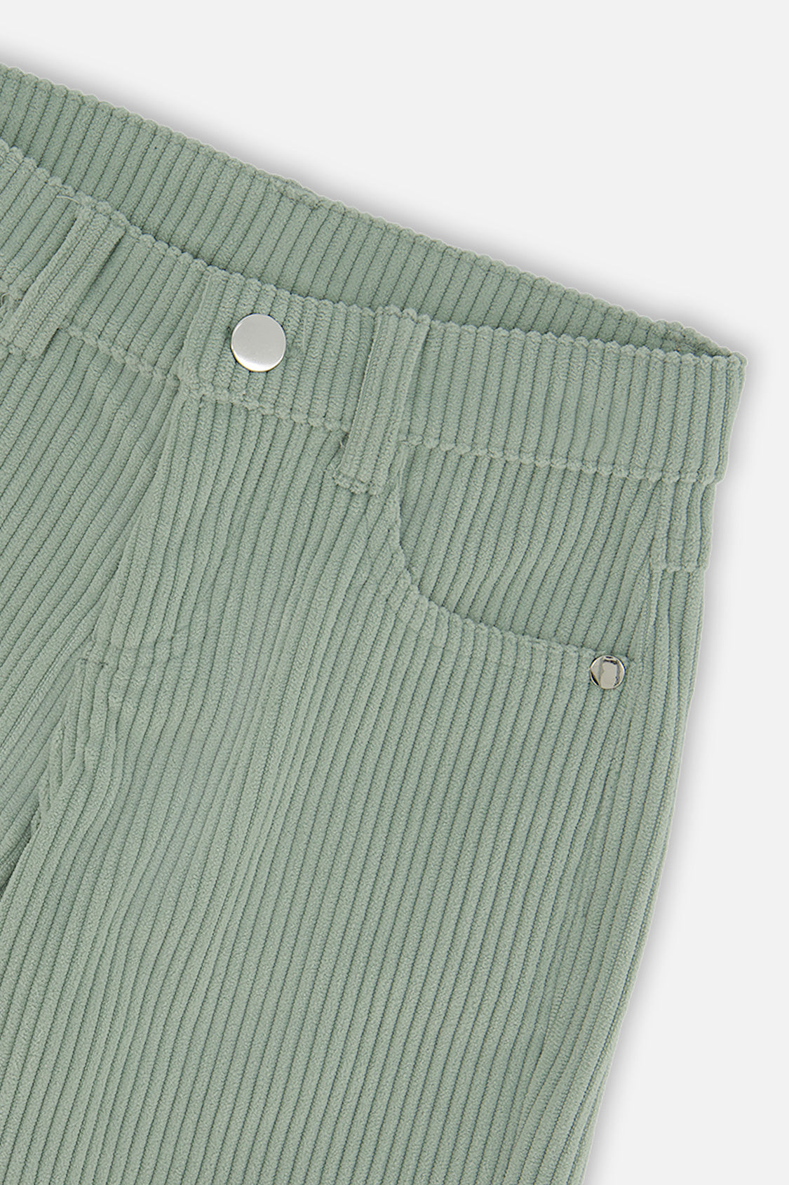 Close-up of the Stretch Corduroy Wide Leg Pants Pale Turquoise corduroy, pocket and button