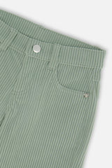 Close-up of the Stretch Corduroy Wide Leg Pants Pale Turquoise corduroy, pocket and button