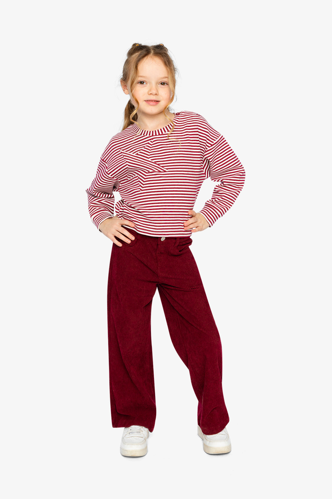 Stretch Corduroy Wide Leg Pants Reddish-Brown-4