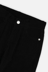 Stretch Corduroy Wide Leg Pants Black-2