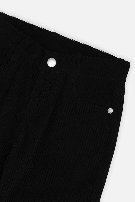 Stretch Corduroy Wide Leg Pants Black-2