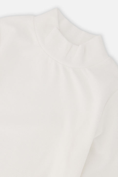 Deux par Deux Brushed Rib Mock Neck Top Off-White