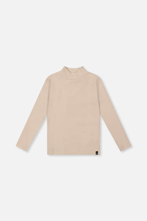 Brushed Rib Mock Neck Top Beige-0