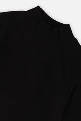 Deux par Deux Brushed Rib Mock Neck Top Black