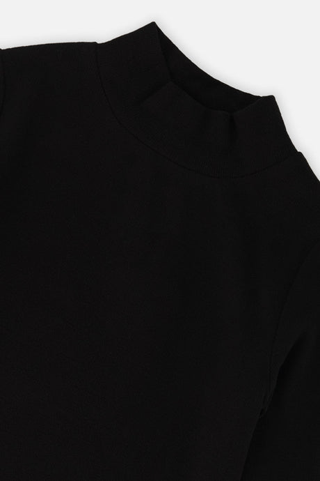 Deux par Deux Brushed Rib Mock Neck Top Black