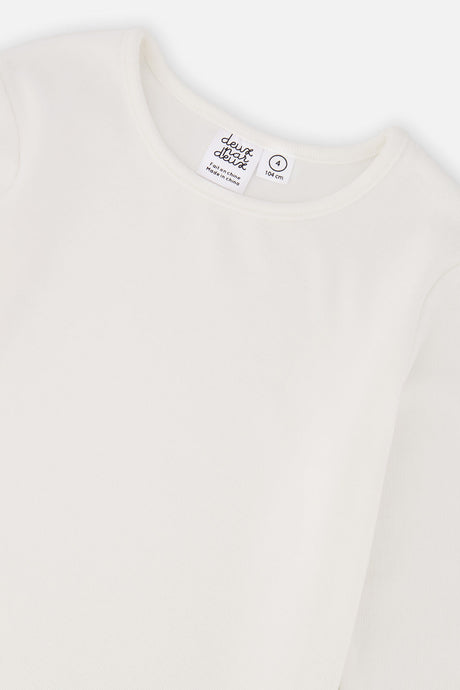 Deux par Deux Brushed Rib Crew Neck Top Off-White