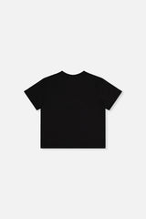 Deux par Deux girls' heavy jersey wide short sleeve t-shirt in black, back view