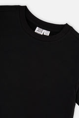 Deux par Deux girls' heavy jersey wide short sleeve t-shirt in black, view 6