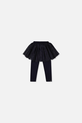 Baby Leggings With Integrated Tulle Skirt Dark Blue-0