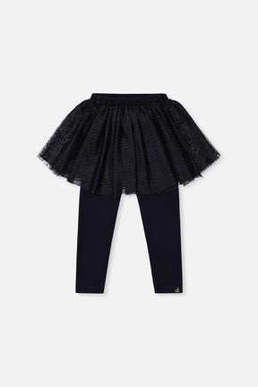 Leggings With Integrated Tulle Skirt Dark Blue-0