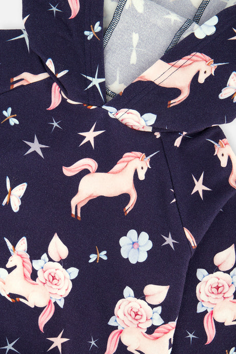 Deux par Deux Printed Hoodie Purple Unicorn Print