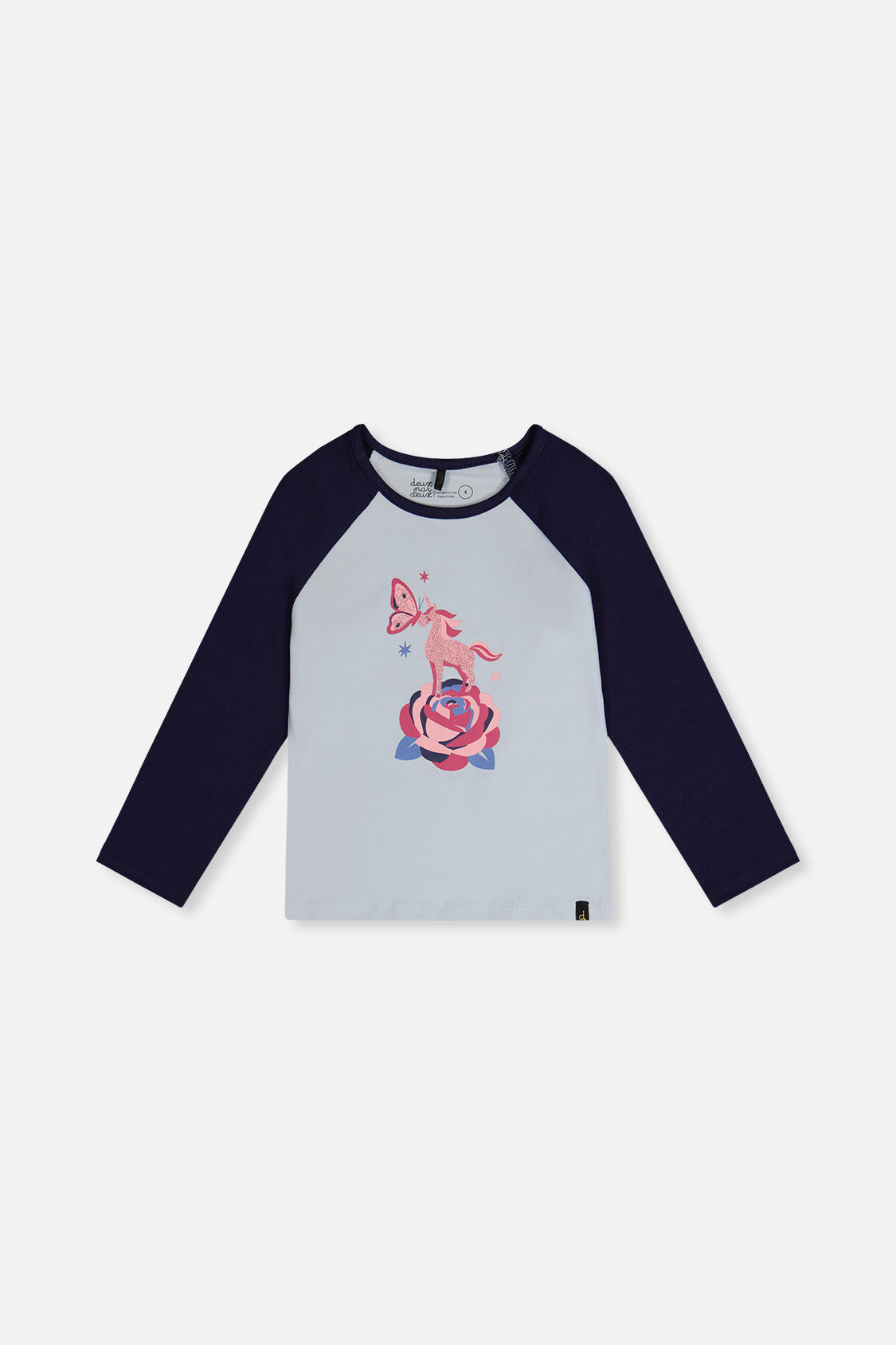 Raglan Organic Cotton T-Shirt Dark And Pale Blue-0