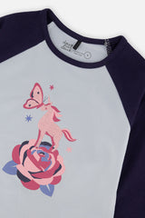 Deux par Deux Raglan Organic Cotton T-Shirt Dark And Pale Blue