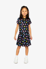 Short Sleeve Dress Black Printed Gummy Bears-1